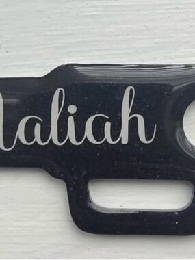 “Aaliah” Personalized Black Glitter Stanley Cup lid charms.